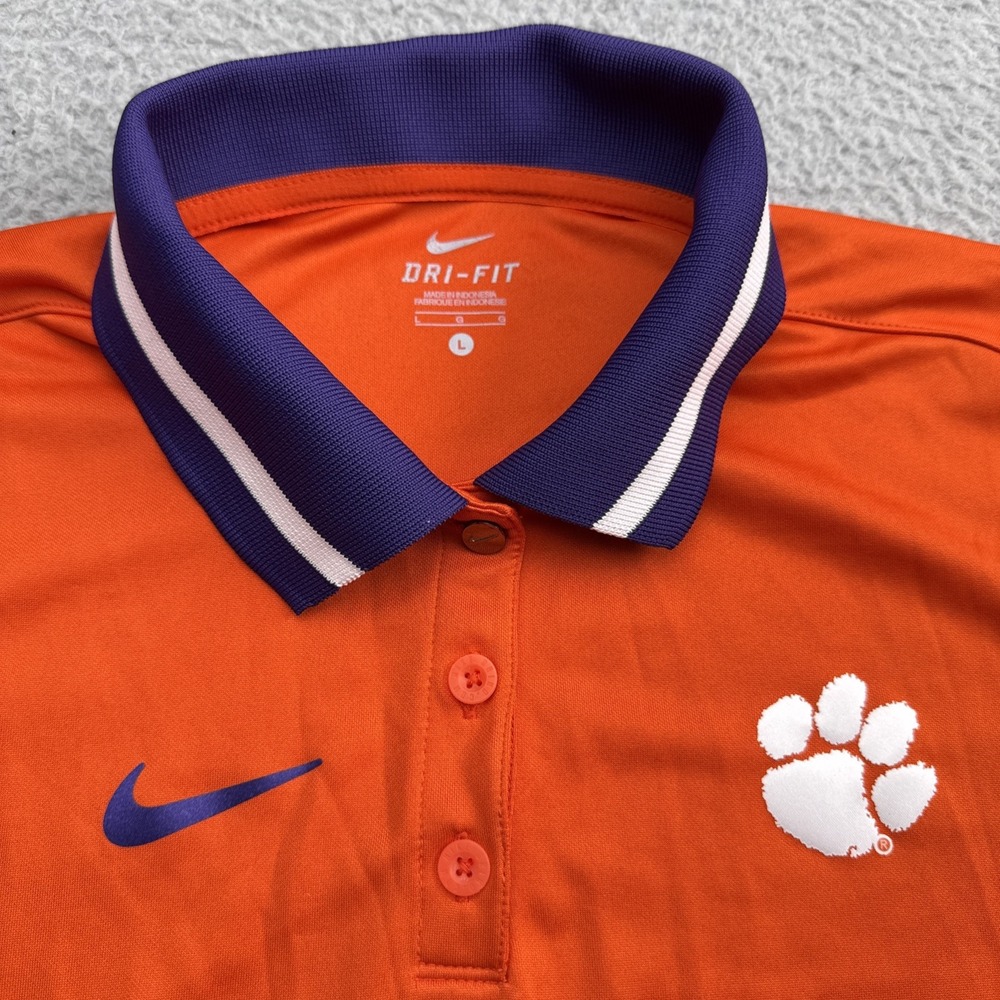 Clemson Tigers Nike Dri-FIT Polo Shirt Womens Large Orange Purple NCAA Football